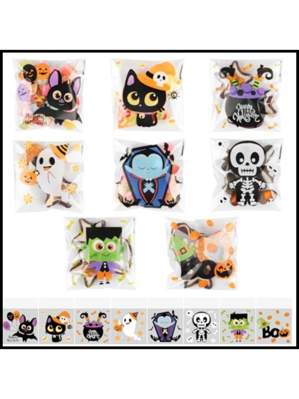 240 Halloween Cellophane Treat Bags Self-Adhesive Clear Goodie Bags